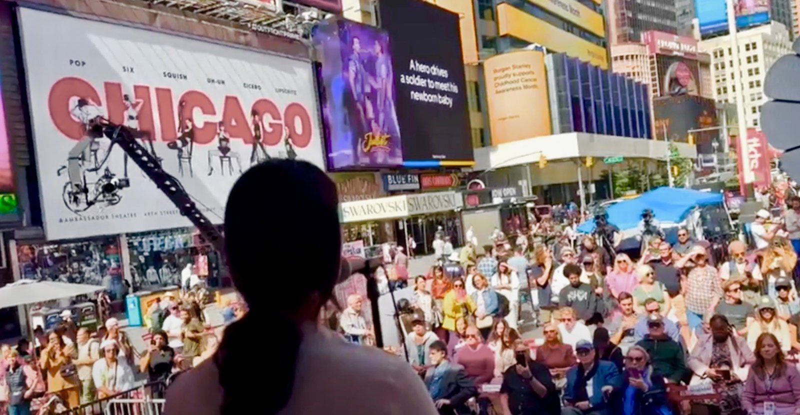 An audience gathered in Times Square
